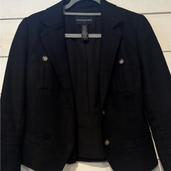 Banana Republic Womens Black Fitted Tweed Blazer Jacket with Pockets - Size 6 - Picture 5 of 14